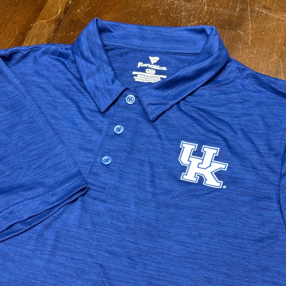 New Fanatics Kentucky Wildcats Polo Mens L Blue Space Dye Performance Shirt BBN